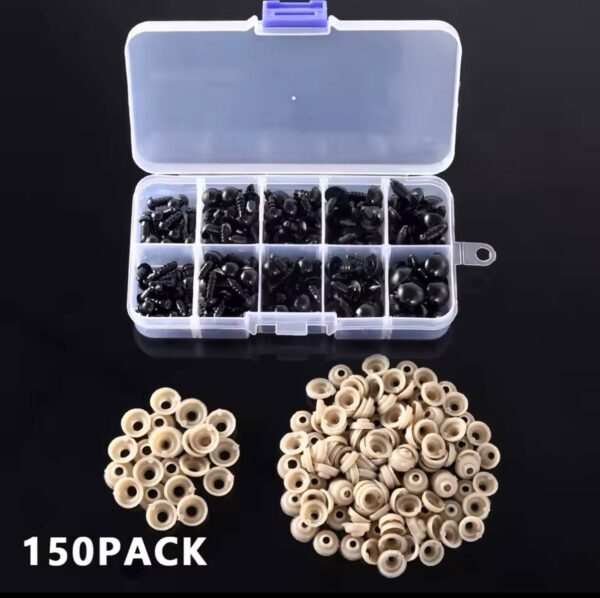 Set of black plastic eyes for toys with a retainer 6-12 mm. (150 pcs.)